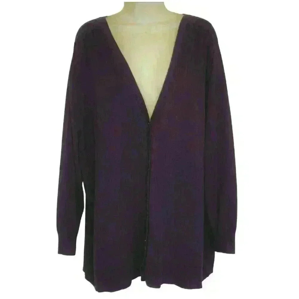 Maggie Barnes cardigan 2X 22/24W v neck long sleeve buttons purple